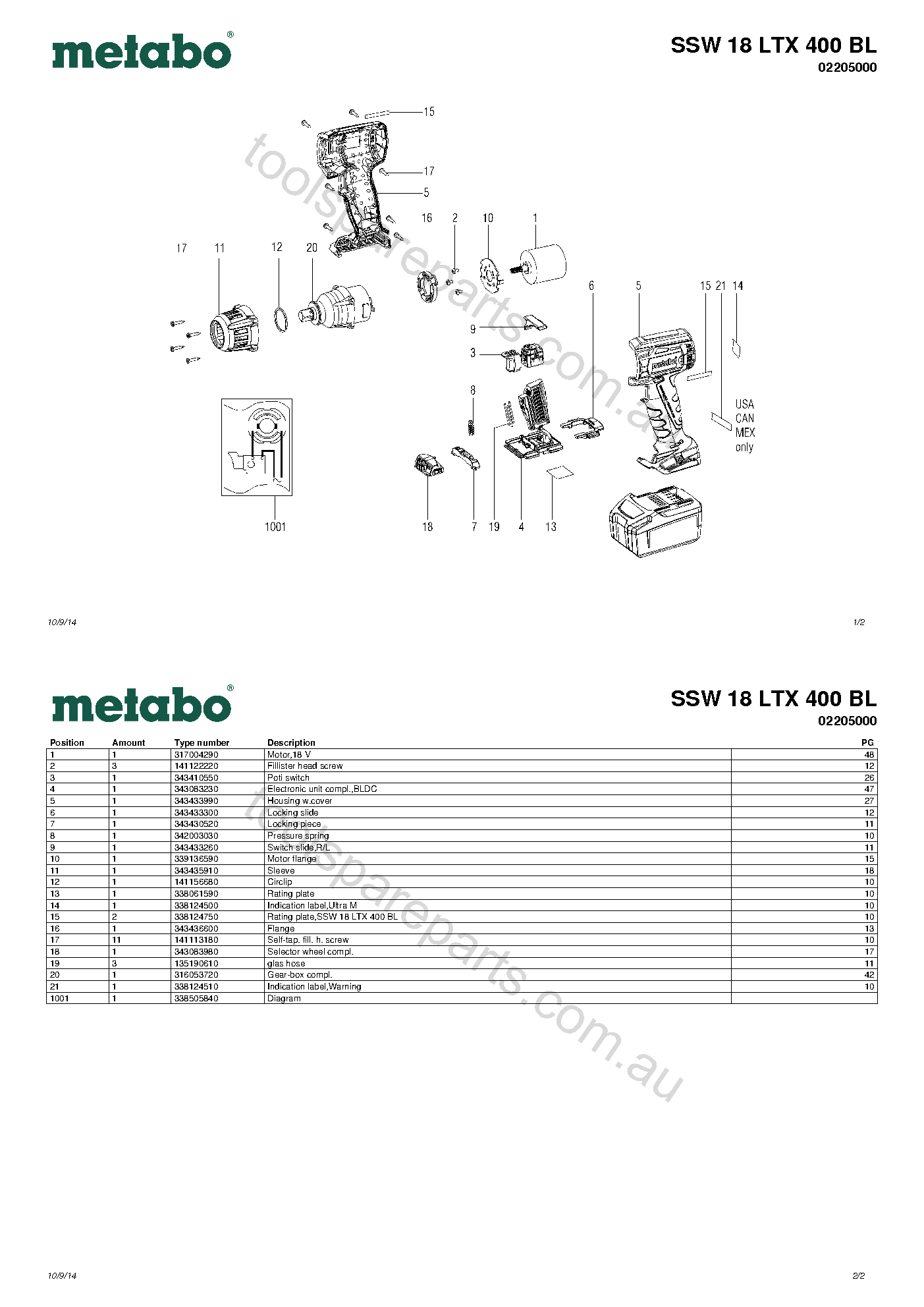 Metabo impact spare parts catalog
